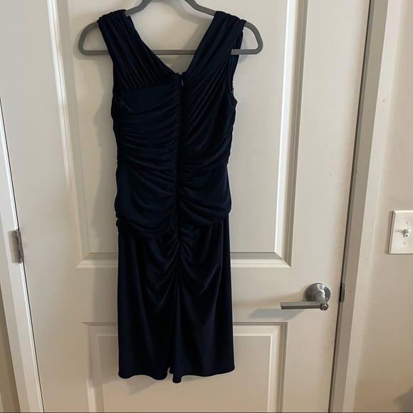 Adrianna Papell Womens Navy Blue Draped Jeweled Tulip Hem Evening Dres… - Picture 9 of 11